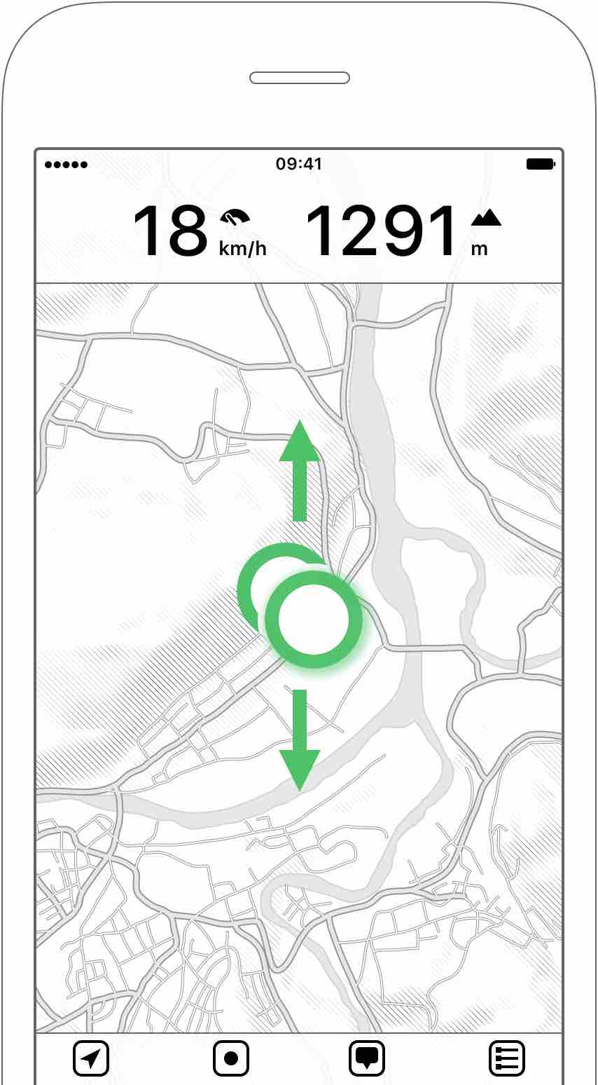 Abbildung 2.3: Doppel Tap und halten & nach oben/unten streichen um schnell die Karte zu vergrössern oder zu verkleinern